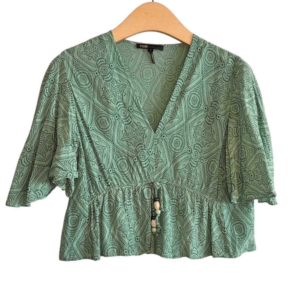 Maje Limaro Printed Flowy Top Sz 1/S Pullover Fluid Summer Casual Party Brunch - Picture 2 of 12
